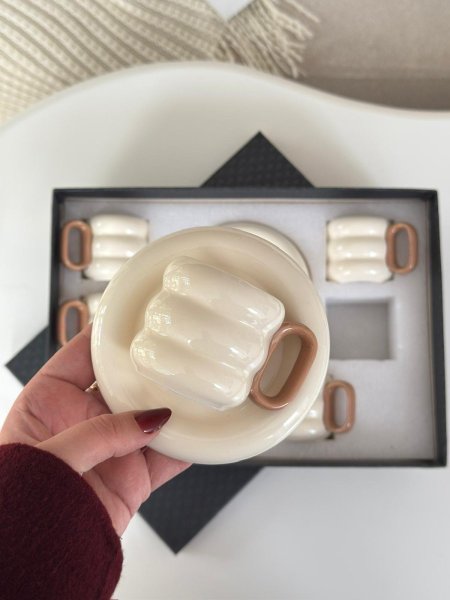 فناجين قهوه بورسلان يد ديكور بني 6+6